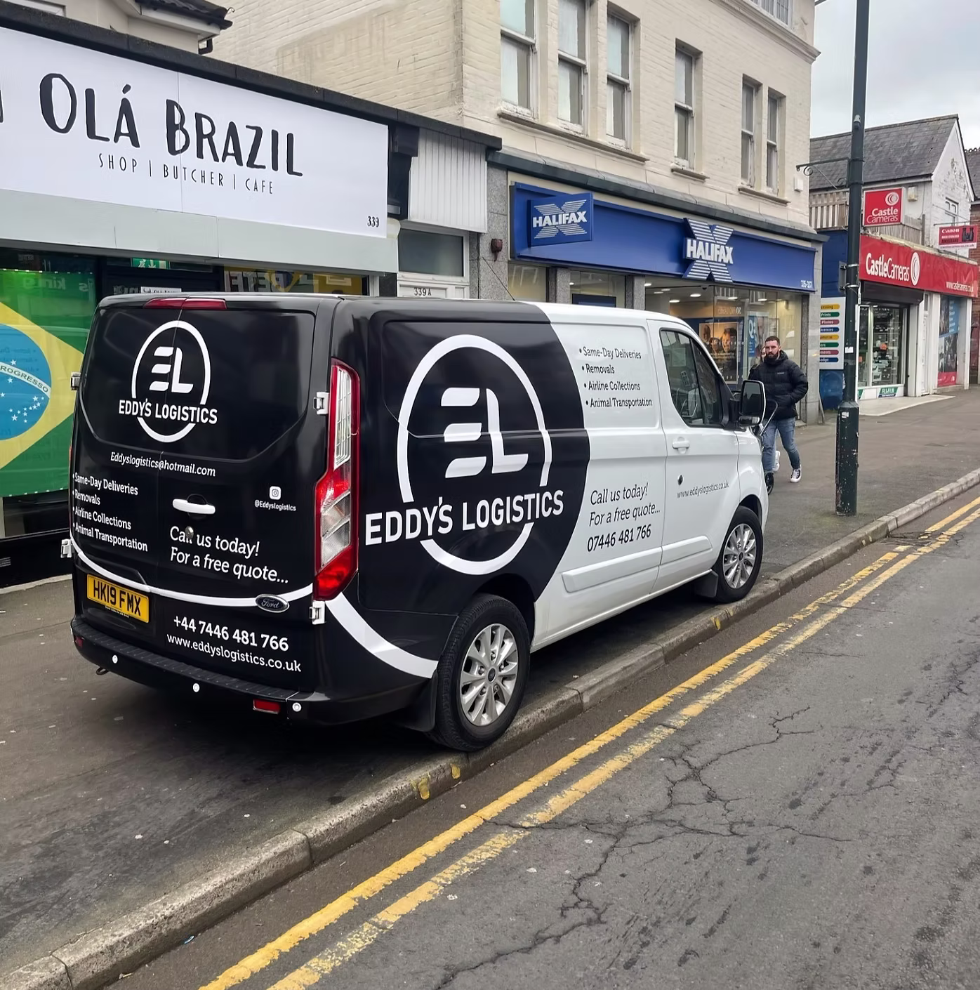 Eddy's Logistics branded van parked on a UK street